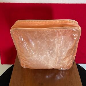 Clinique Clear Makeup Bag/Jelly Travel Bag Trimmed in Peach-PVC & PU Leather